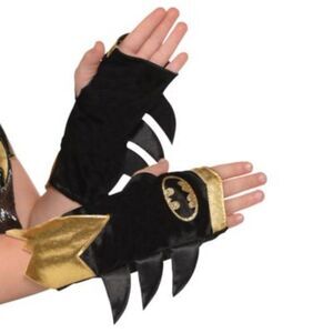 Amscan Women's Halloween Costume Batgirl Shimmer Arm Warmers Black/Gold 1-Pair